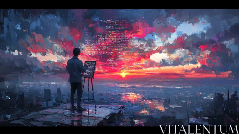 AI ART Cityscape Coder: A Sunset Symphony