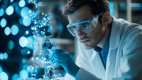 Close-up of Scientist Using Microscope