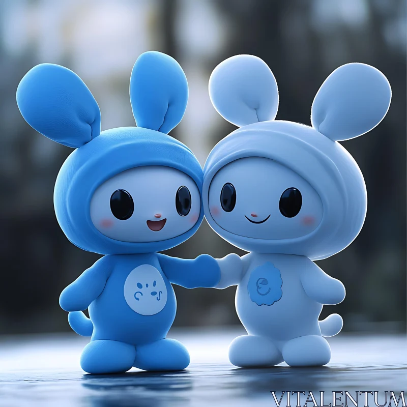 Cute Cartoon Characters in Blue Hues AI Image