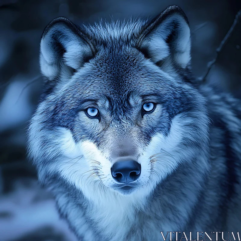 Serene Wolf Gaze in Blue and Gray AI Image