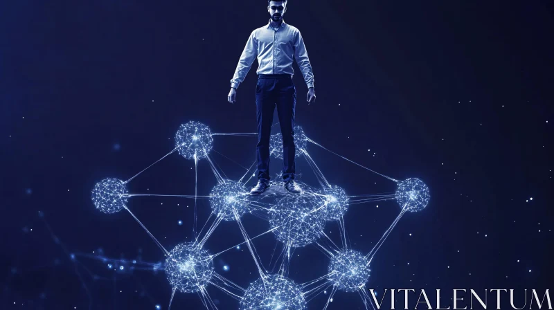 AI ART Person on Interconnected Digital Nodes