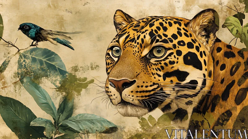 Wildlife Portrait: Leopard and Bird AI Image