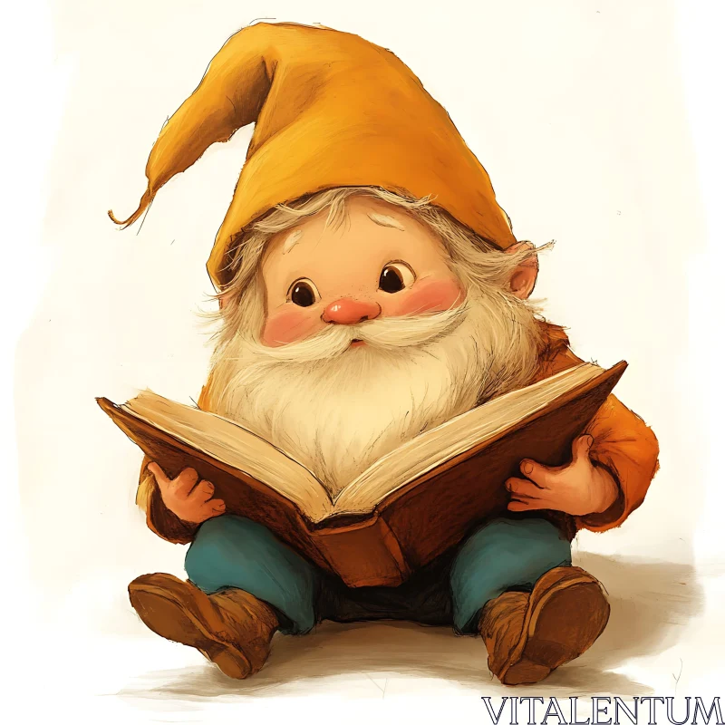 AI ART Cartoon Gnome Reading Book