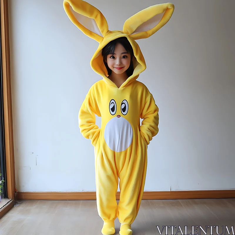 AI ART Girl in Yellow Rabbit Costume