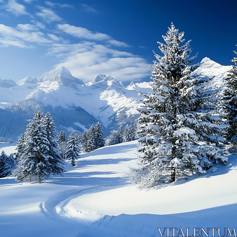 AI ART Winter Wonderland Scene with Snow Path