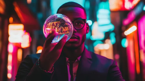 Urban Visionary: Man Holding City Reflection