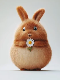 Fluffy Bunny Holding a Flower