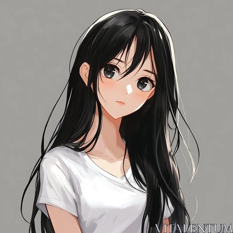 Illustration of Contemplative Anime Girl AI Image