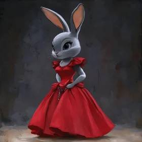 Elegant Rabbit in Red Dress