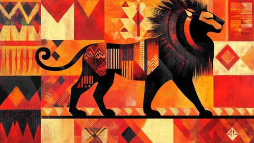 Geometric Lion: A Warm Abstract Composition