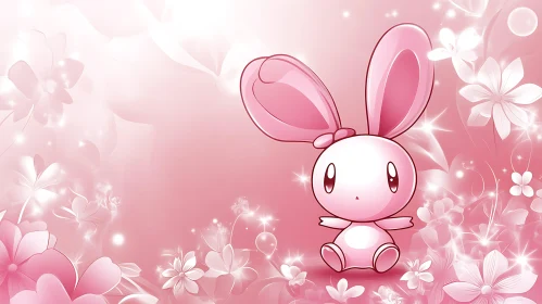 Pastel Pink Floral Bunny Illustration