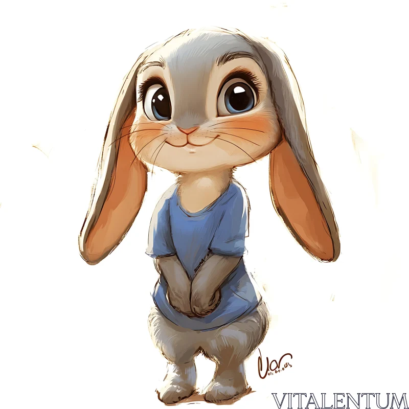 Whimsical Bunny in Blue Shirt AI Image