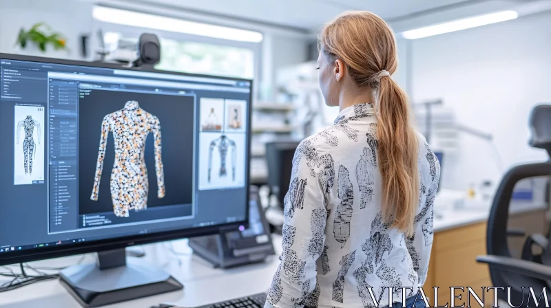 AI ART Woman Designing Clothes on Computer