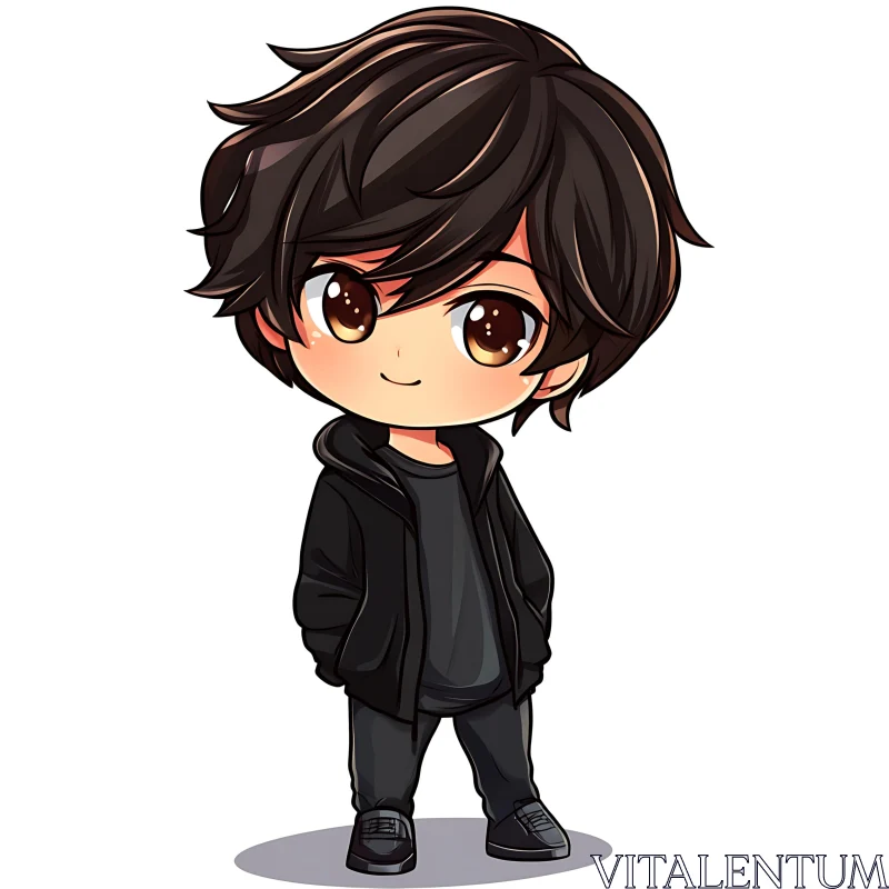 Cute Chibi Character in Black Outfit AI Image