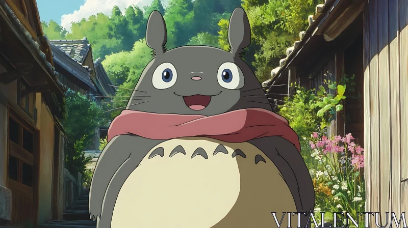 AI ART Charming Totoro with Scarf in Anime Scene