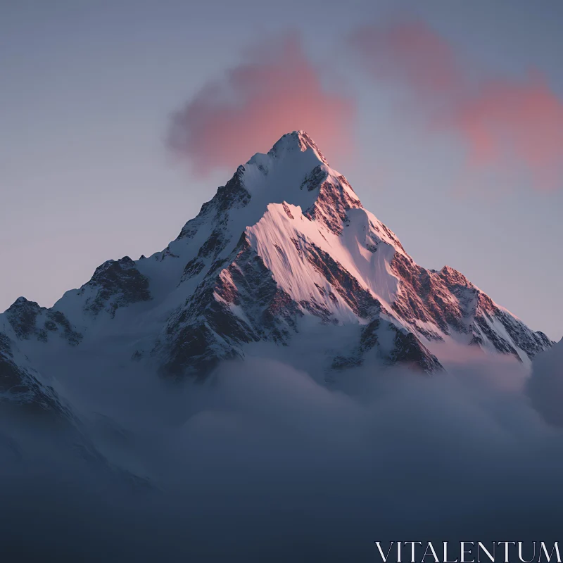 AI ART Snowy Mountain Range with Pink Clouds