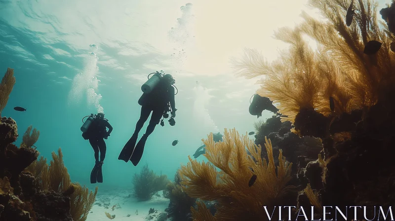 AI ART Divers Exploring Underwater Coral Reef