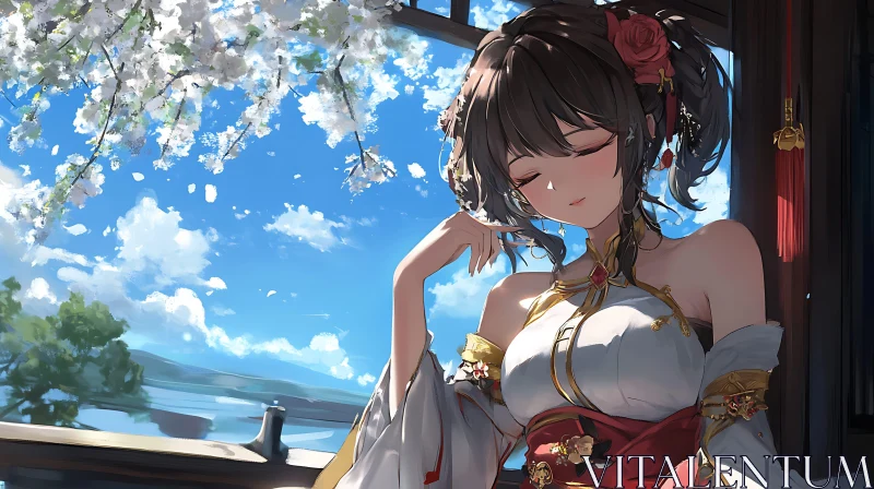 AI ART Anime Woman Amidst Blossom and Nature