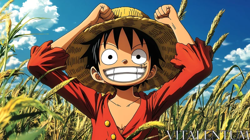 Joyful Anime Character in Wheat Field AI Image