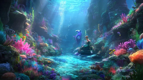 Colorful Coral Reef with Mermaid