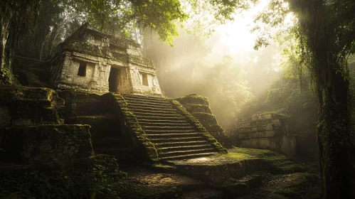 Sunlit Temple Ruins in Jungle