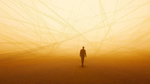 Solitary Walker in Abstract Landscape