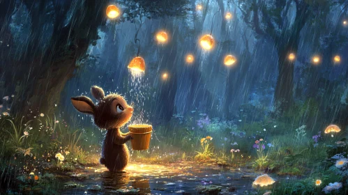 Magical Rainy Forest with Animal Character