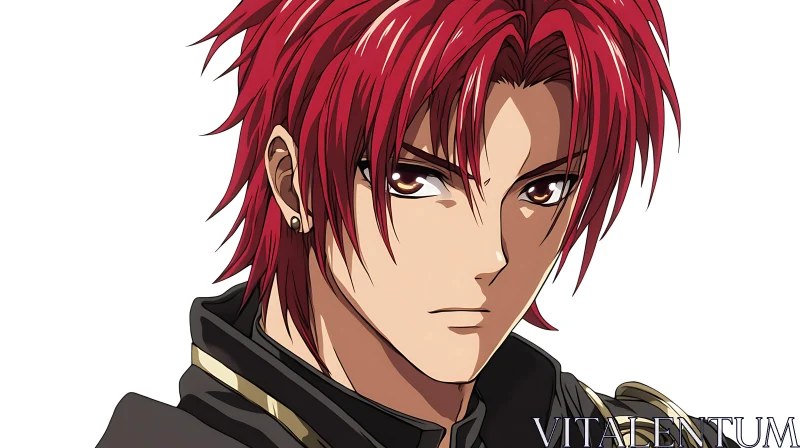 Intense Red-Haired Anime Character Portrait AI Image