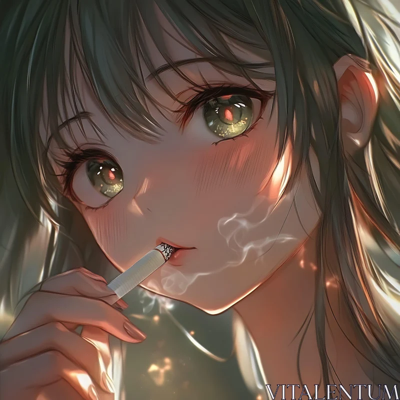 Anime Portrait of Girl Smoking AI Image