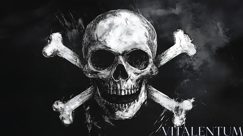 AI ART Monochrome Skull Art with Crossed Bones