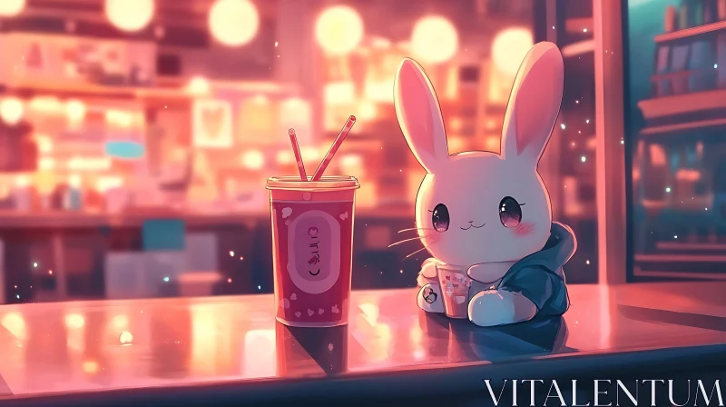 AI ART Cartoon Bunny with Beverage Illustration