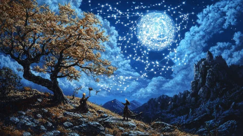 Celestial Dance Under Starry Night Canvas