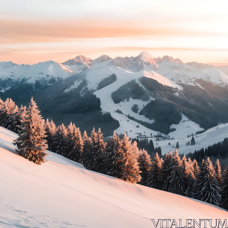 AI ART Winter Mountain Landscape with Snow and Trees