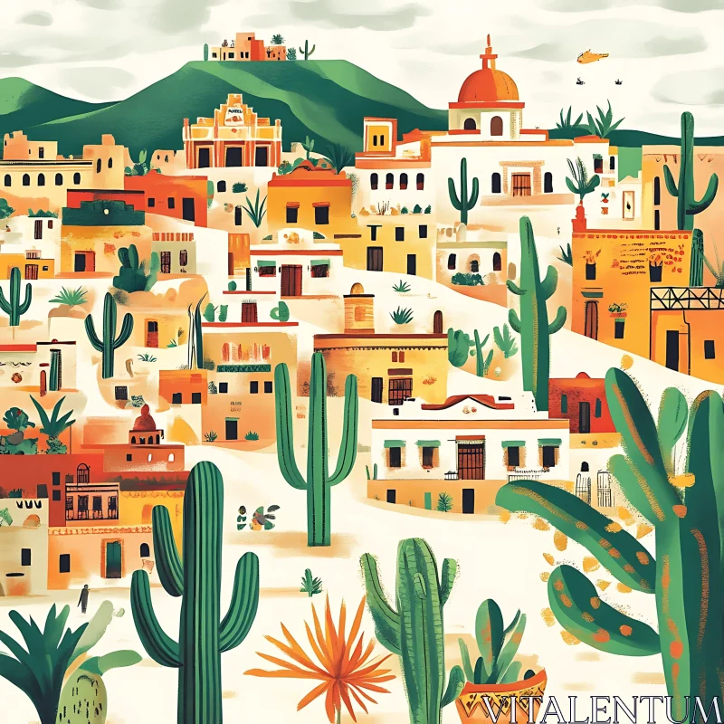 AI ART Adobe Townscape with Cacti