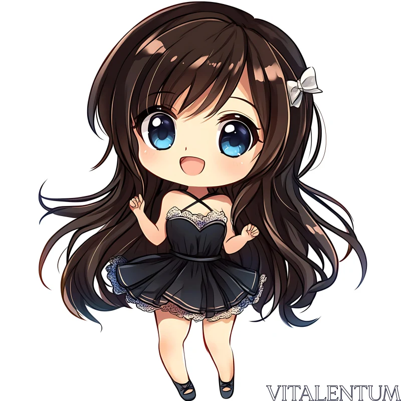 Cute Chibi Anime Girl in Black Dress AI Image