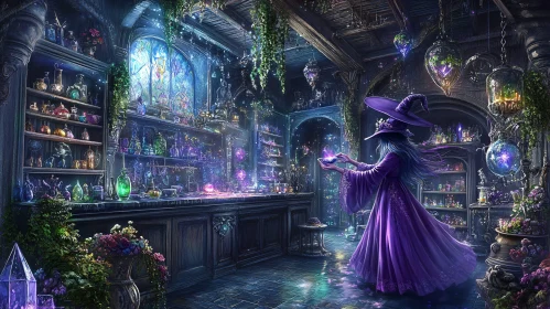 Mystical Potion Room Scene with Witch