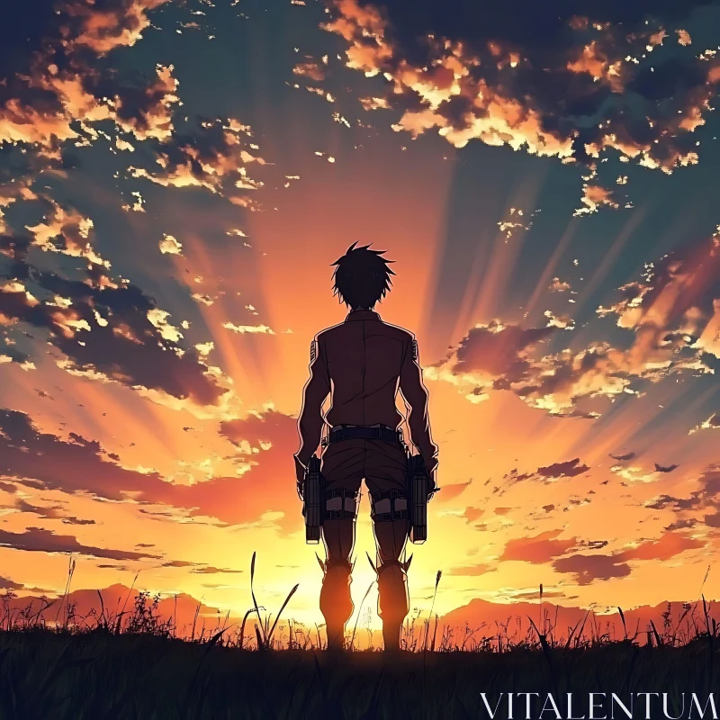 Anime Character Silhouette at Sunset AI Image