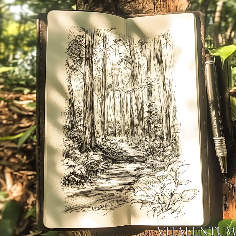 Detailed Forest Drawing in Notebook AI Image