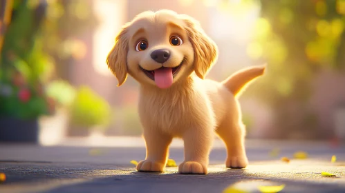 Happy Golden Retriever Puppy Outdoors