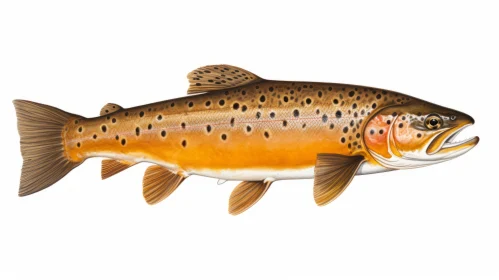 Brown Trout Illustration in Orange and Sky-Blue Tones