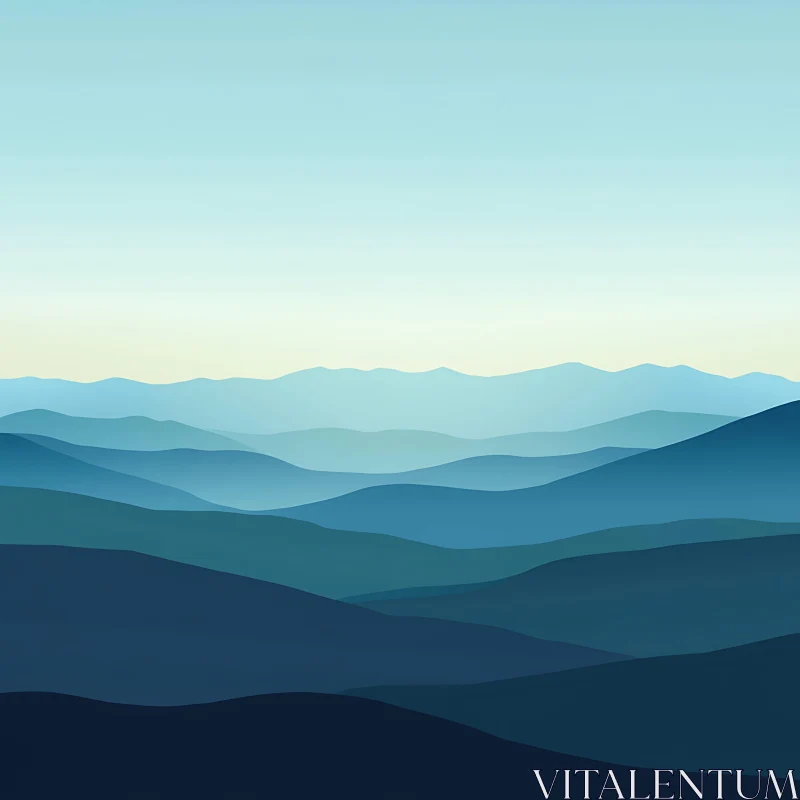 AI ART Layered Blue Mountains Serene Vista