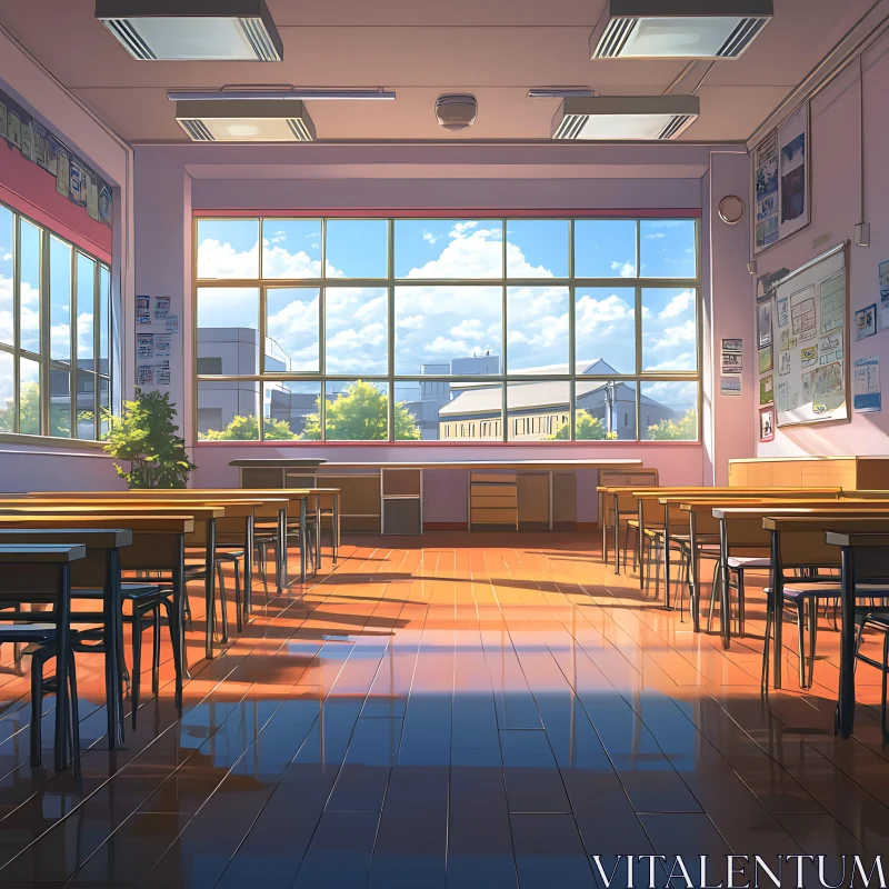 Empty Classroom with Sunny View AI Image