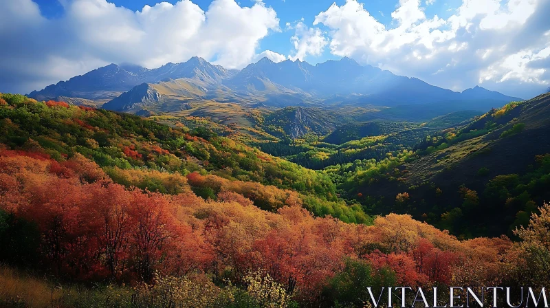 Colorful Trees on Mountain Hills AI Image