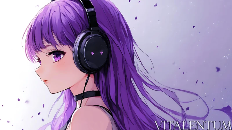 Purple Haired Anime Girl with Headphones AI Image