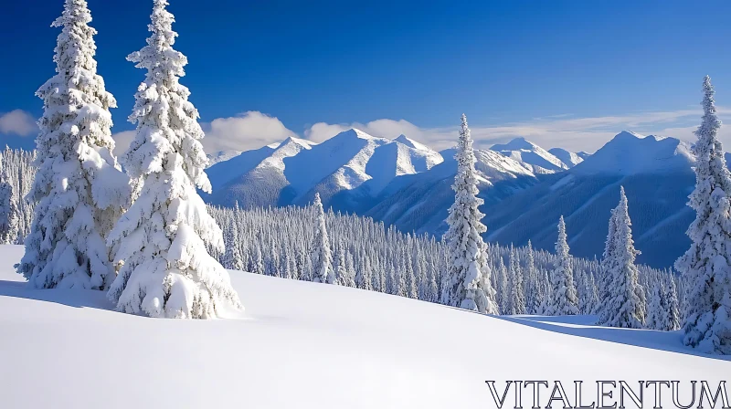 Snowy Mountains and Forest Landscape AI Image