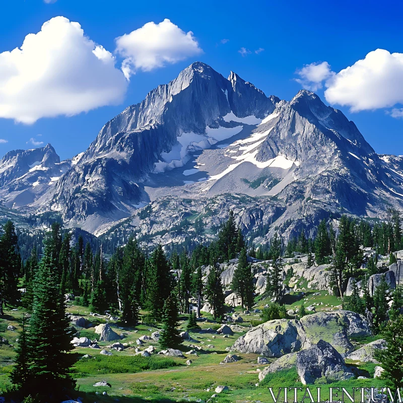 Mountain Landscape with Forest and Sky AI Image