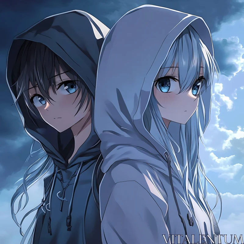 Back-to-Back Anime Duo in Hoodies AI Image