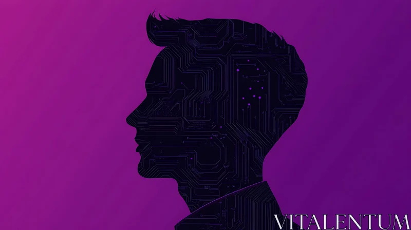 AI ART Circuit Head: Futuristic Man Silhouette