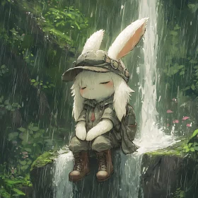 Anime Rabbit in Rainy Forest