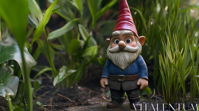 Garden Gnome Figurine in Greenery AI Image